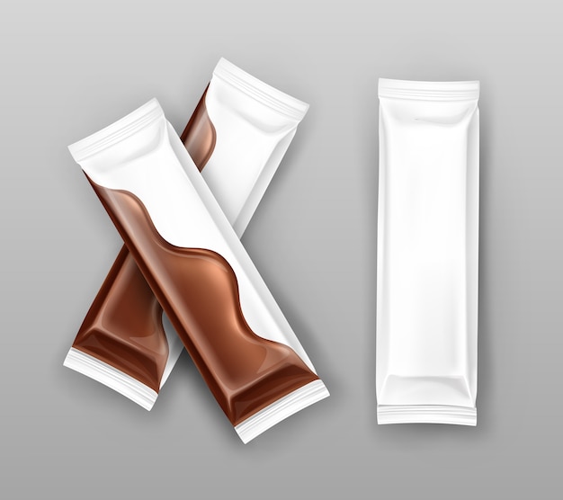 Vector gratuito paquetes de chocolate de flujo blanco en estilo realista