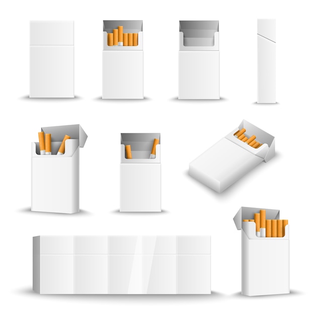 Vector gratuito paquetes de cigarrillos en blanco realistas