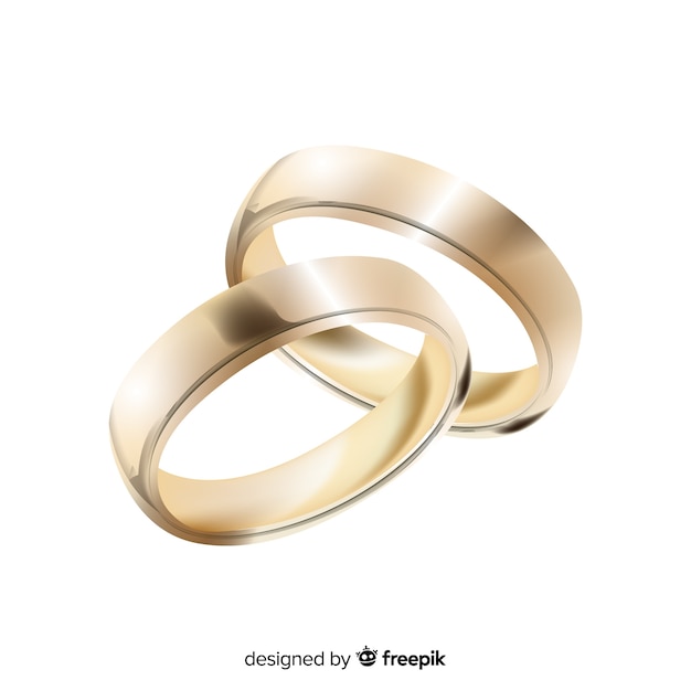 Vector gratuito par de anillos de boda realistas dorados