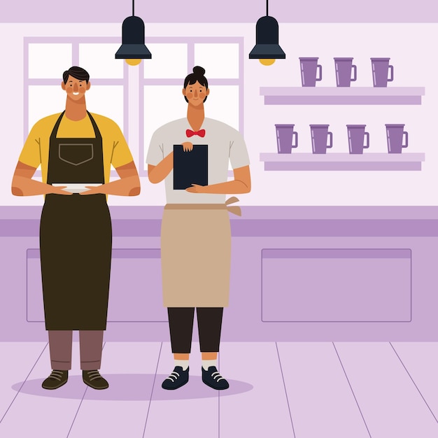 Vector gratuito un par de personajes de trabajadores de restaurantes