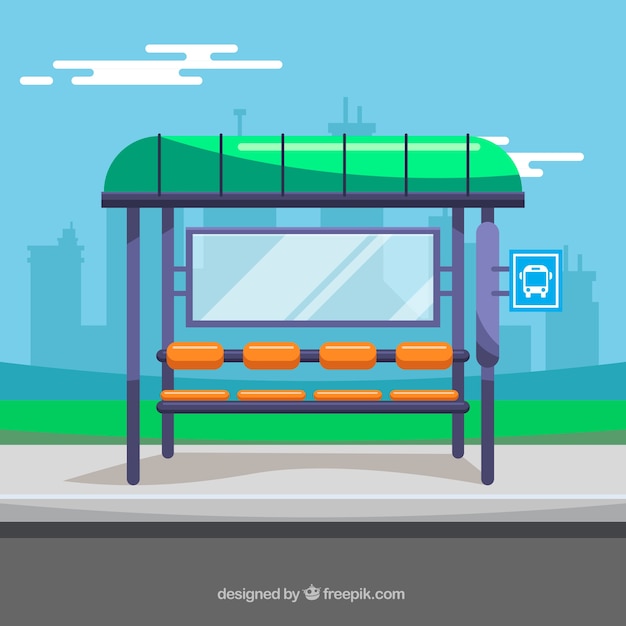 Vector gratuito parada de autobús vacía con diseño plano