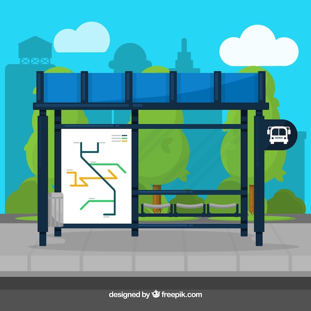 Vector gratuito parada de autobús vacía con diseño plano