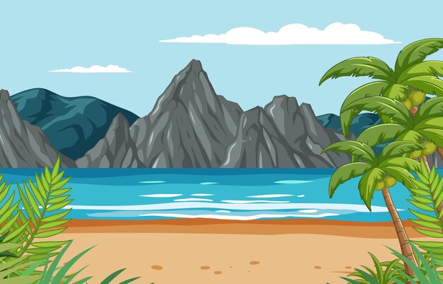 El paraíso de la playa tropical con vistas a las montañas