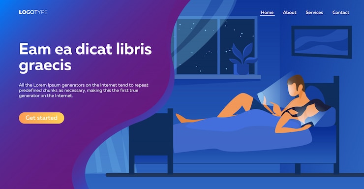 Vector gratuito pareja acostada en la cama y usando teléfonos móviles