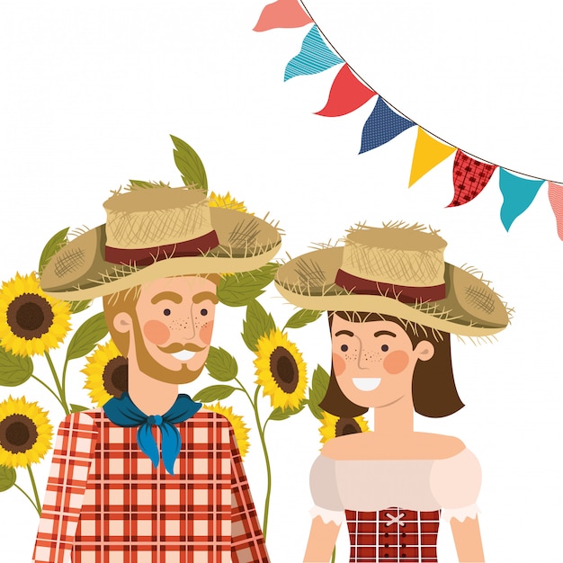 Vector gratuito pareja de agricultores hablando con sombrero de paja