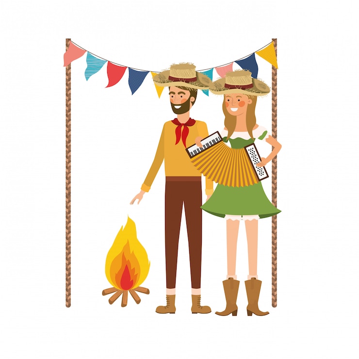 Vector gratuito una pareja de agricultores con un instrumento musical