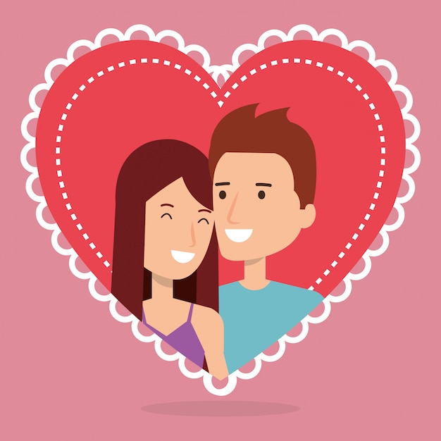 Vector gratuito pareja de amantes en personajes de avatares de corazón