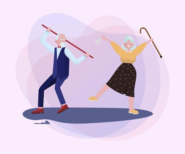 Una pareja de ancianos divirtiéndose en una fiesta.