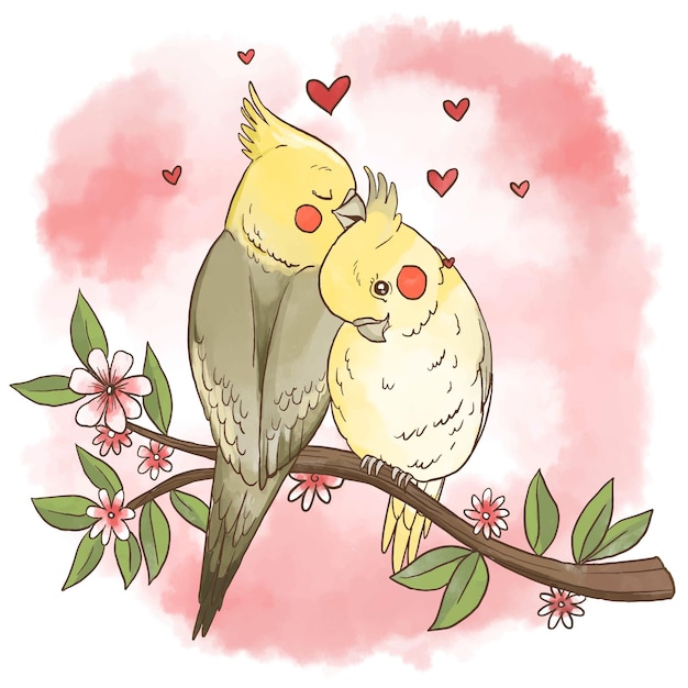 Vector gratuito pareja de animales del día de san valentín en acuarela