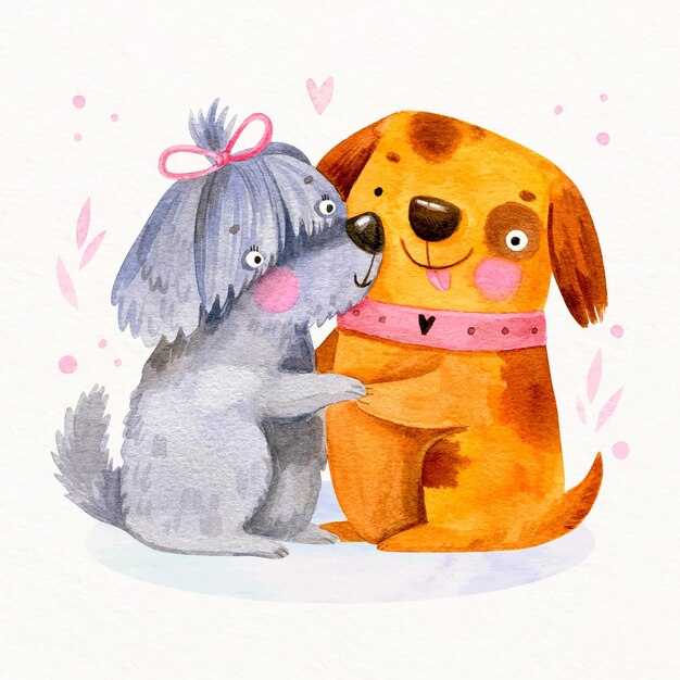 Pareja de animales del día de san valentín en acuarela