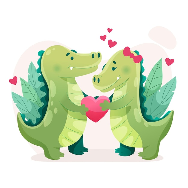 Pareja de animales plana san valentín