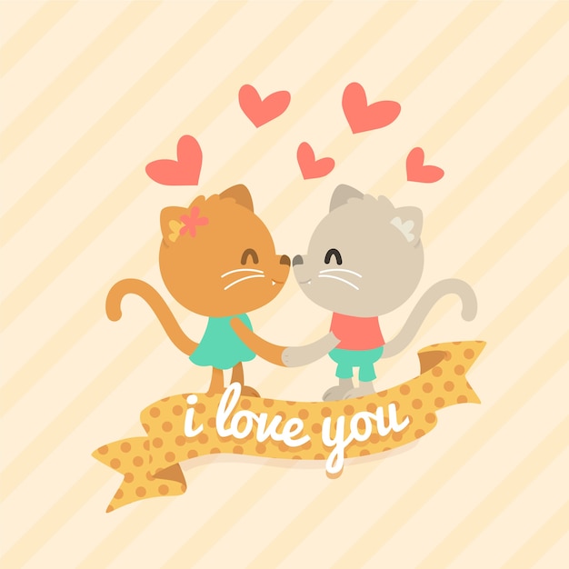 Vector gratuito pareja de animales de san valentín con gatos