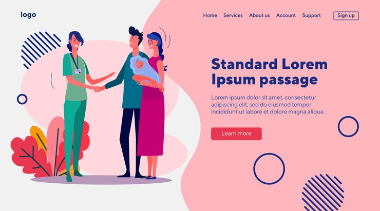 Vector gratuito pareja con bebé saliendo de la clínica