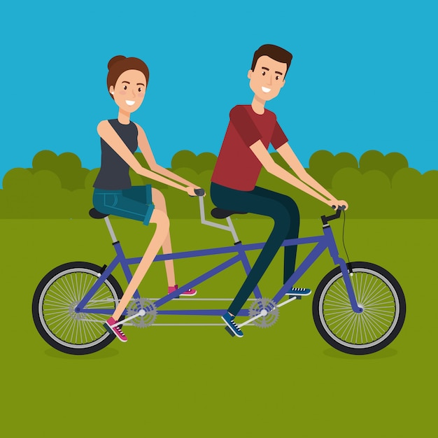 Vector gratuito pareja con bicicleta en el paisaje
