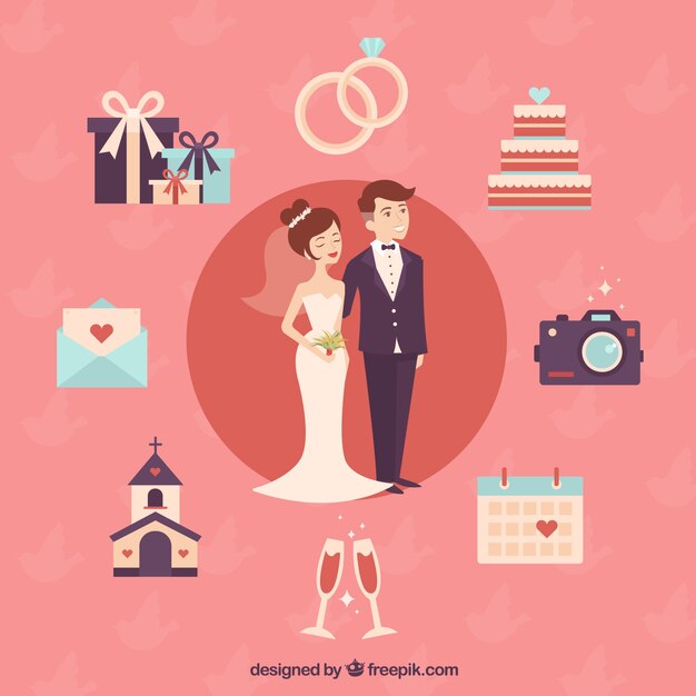 pareja de boda agradable con los elementos lindo