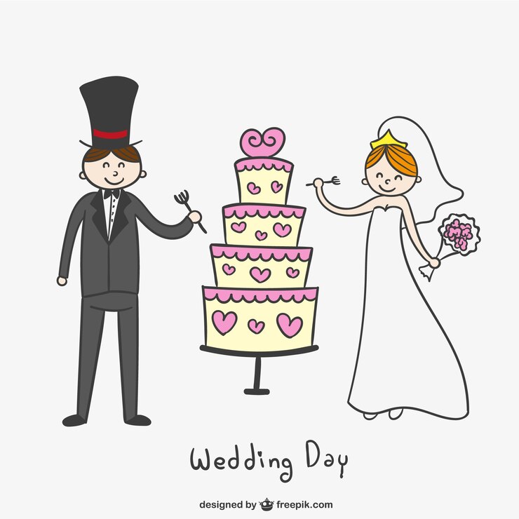 Vector gratuito una pareja casada con pastel.