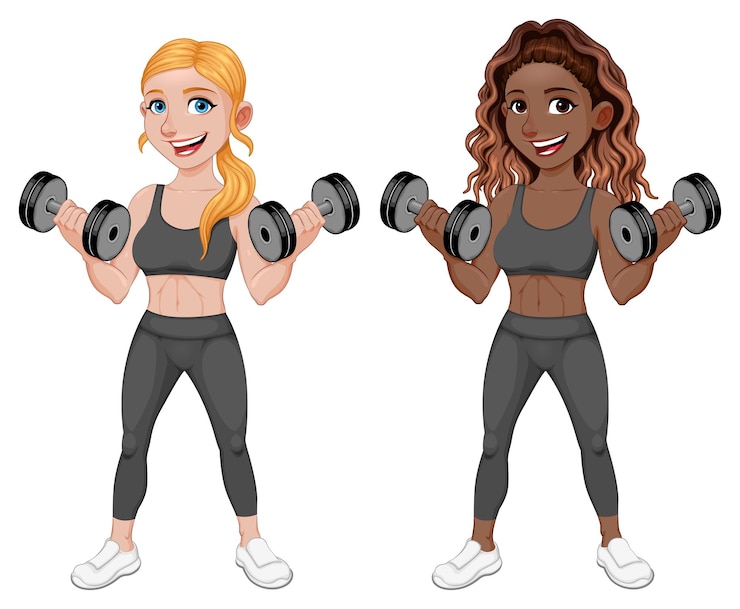 Vector gratuito una pareja de chicas levantando pesas.