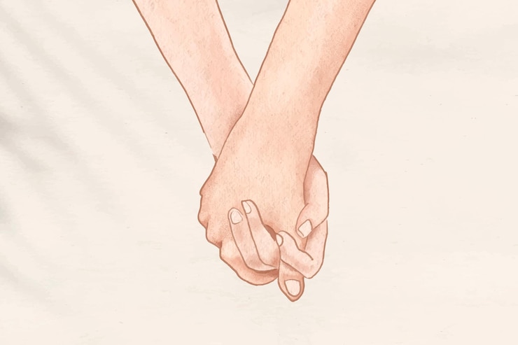 Vector gratuito pareja cogidos de la mano románticamente fondo de ilustración estética