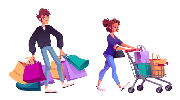 Una pareja de compras aisladas en un fondo blanco