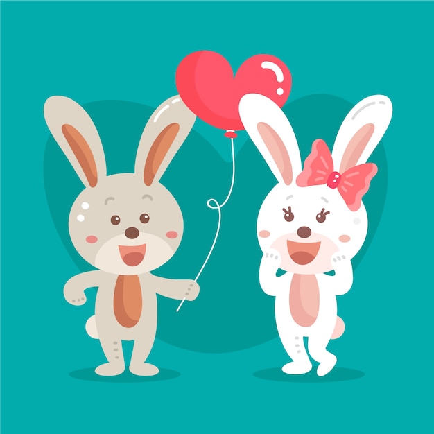 Pareja de conejitos planos de San Valentín