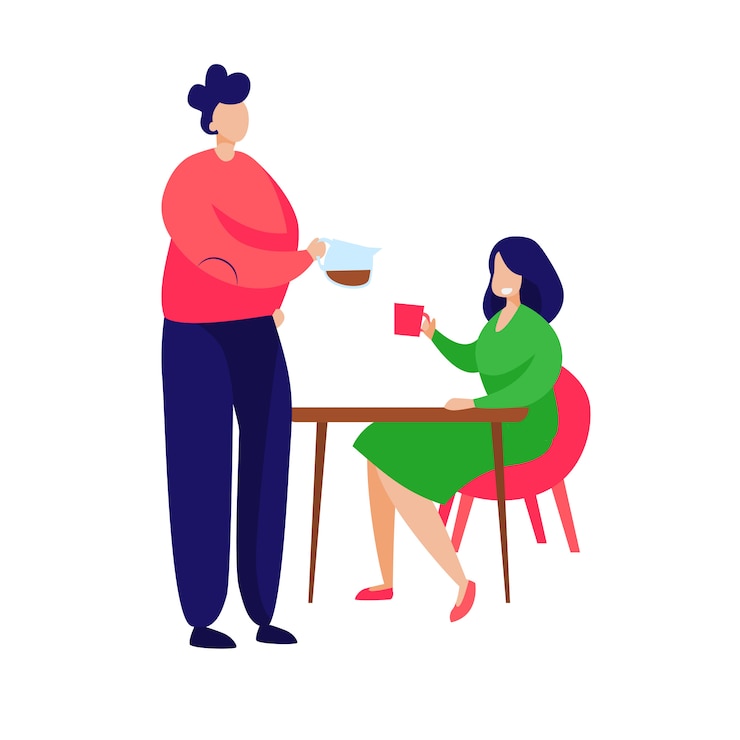 Vector gratuito una pareja desayunando en casa.