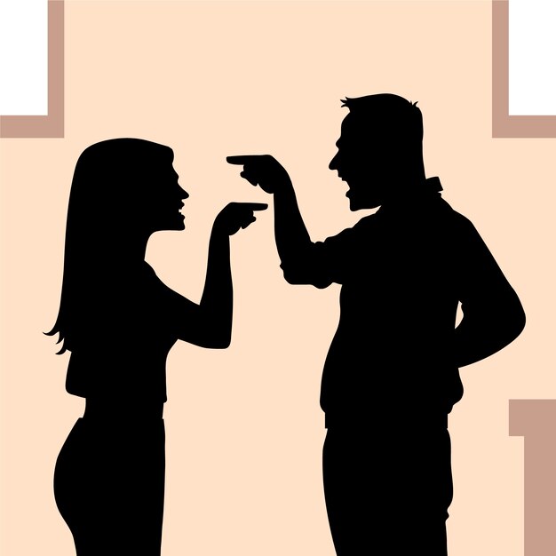 Pareja de diseño plano discutiendo silueta