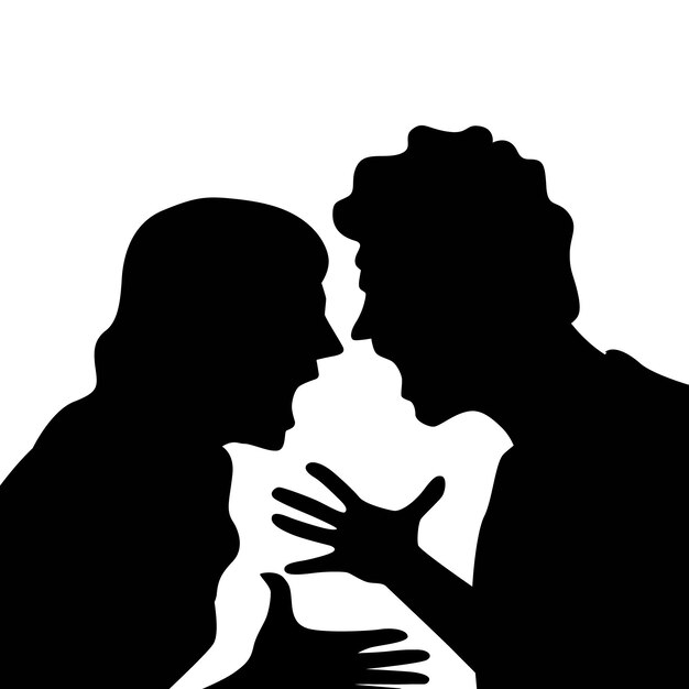 Pareja de diseño plano discutiendo silueta