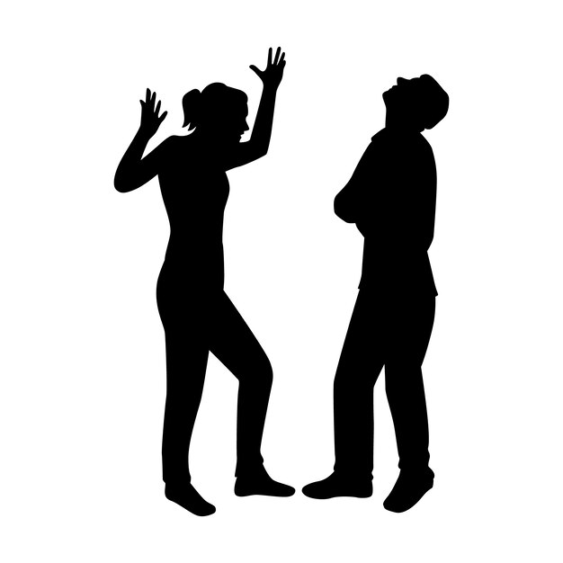 Pareja de diseño plano discutiendo silueta