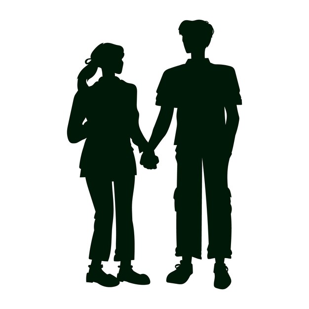 Pareja de diseño plano tomados de la mano silueta