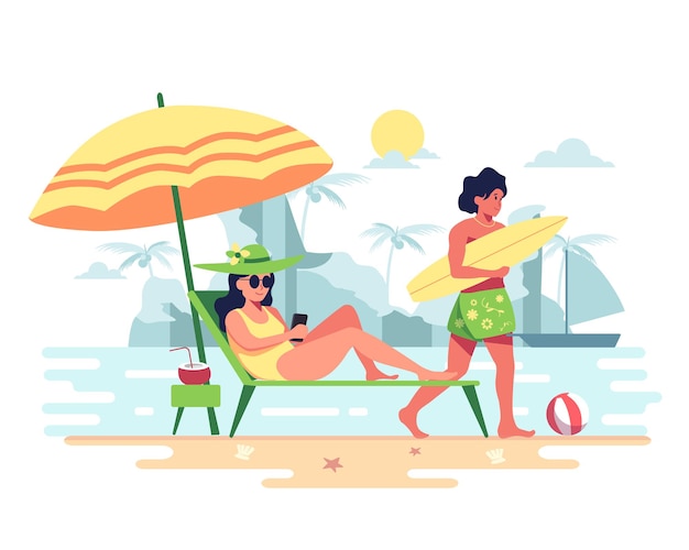 Pareja disfrutando de las vacaciones en la playa