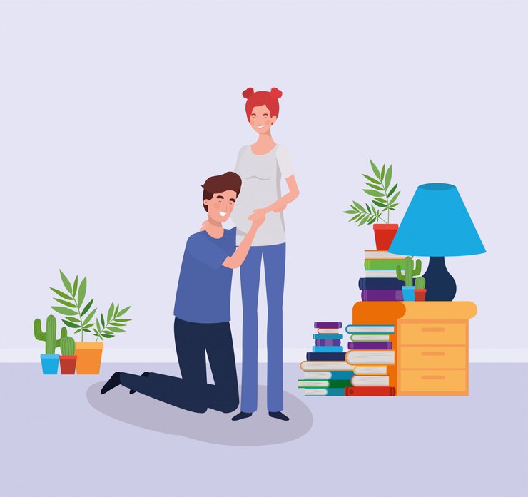 Vector gratuito pareja embarazada en la escena de la casa