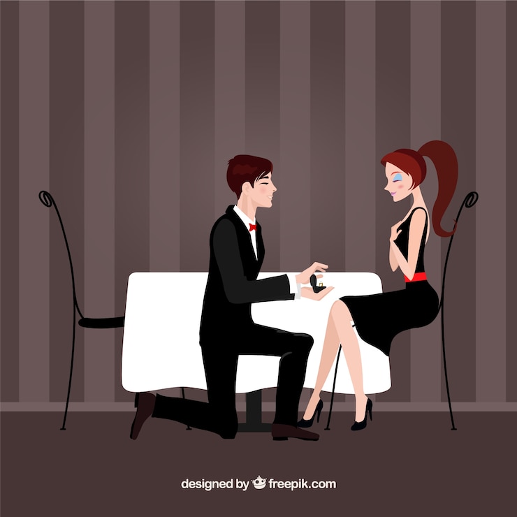 Vector gratuito una pareja de enamorados en un restaurante