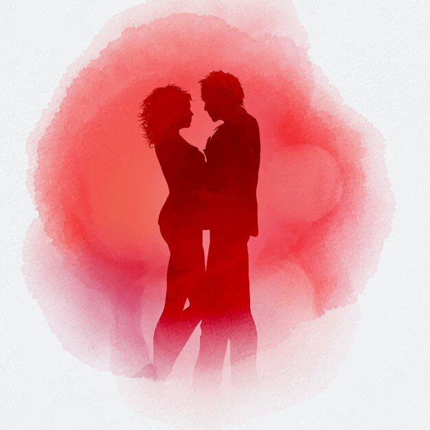 Pareja de enamorados sobre una acuarela roja