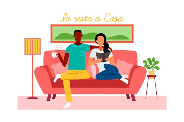 Vector gratuito pareja de estilo dibujado a mano en casa