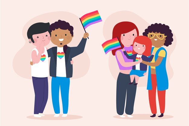 Pareja y familia en el día del orgullo