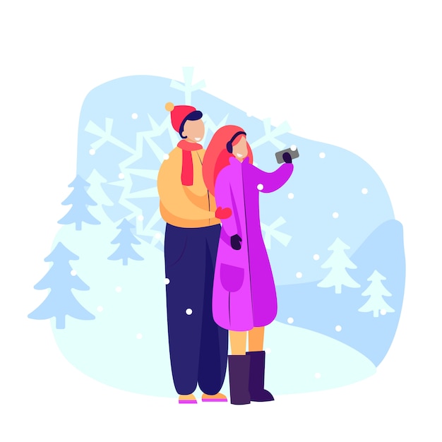 Vector gratuito pareja feliz tomando selfie