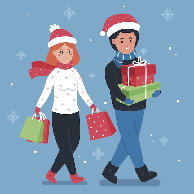 Pareja haciendo compras navideñas juntos