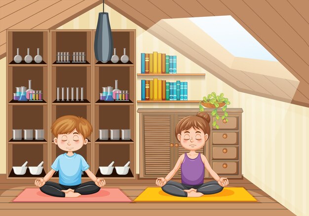 Pareja haciendo yoga en casa