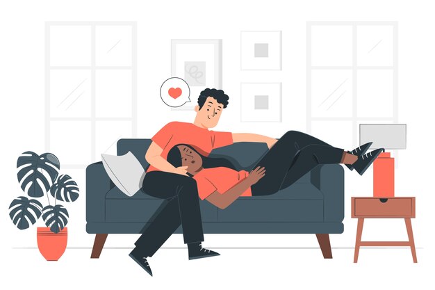 Pareja en la ilustración del concepto de sofá