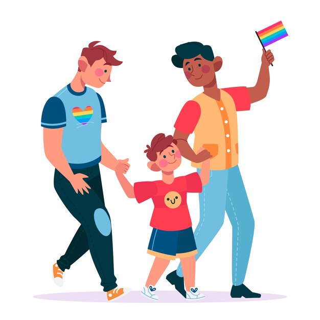 Pareja ilustrada y familia en concepto del día del orgullo