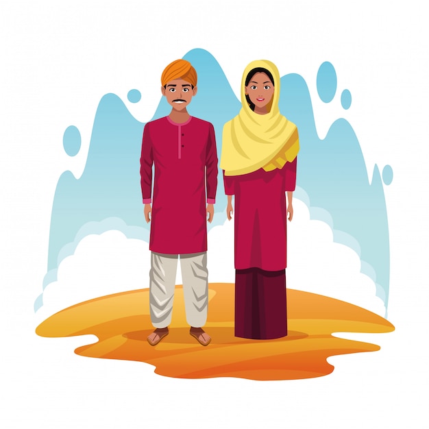 Vector gratuito pareja india de dibujos animados india