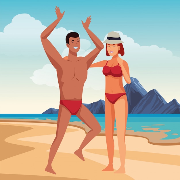 Pareja joven disfrutando de dibujos animados de verano