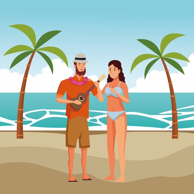 Pareja joven disfrutando de dibujos animados de verano