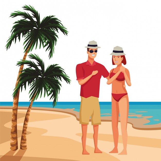 Pareja joven disfrutando de dibujos animados de verano