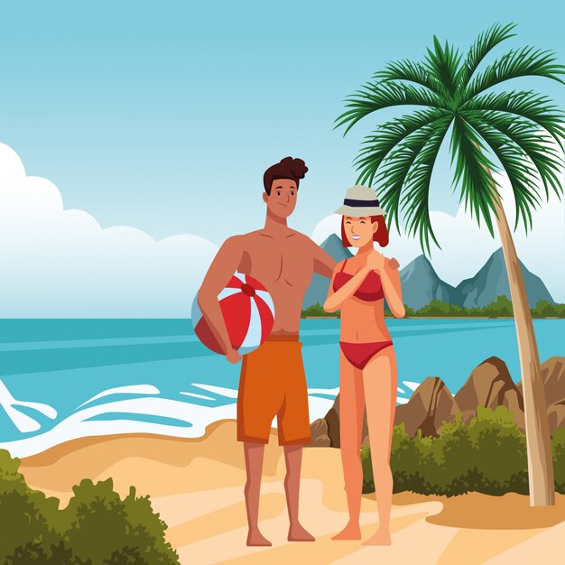 Pareja joven disfrutando de dibujos animados de verano