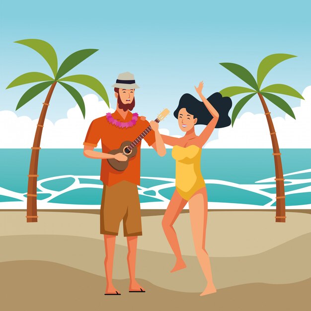 Pareja joven disfrutando de dibujos animados de verano