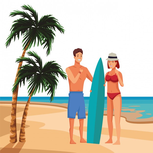 Pareja joven disfrutando de dibujos animados de verano