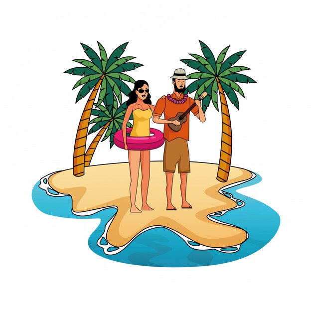 Pareja joven disfrutando de dibujos animados de verano
