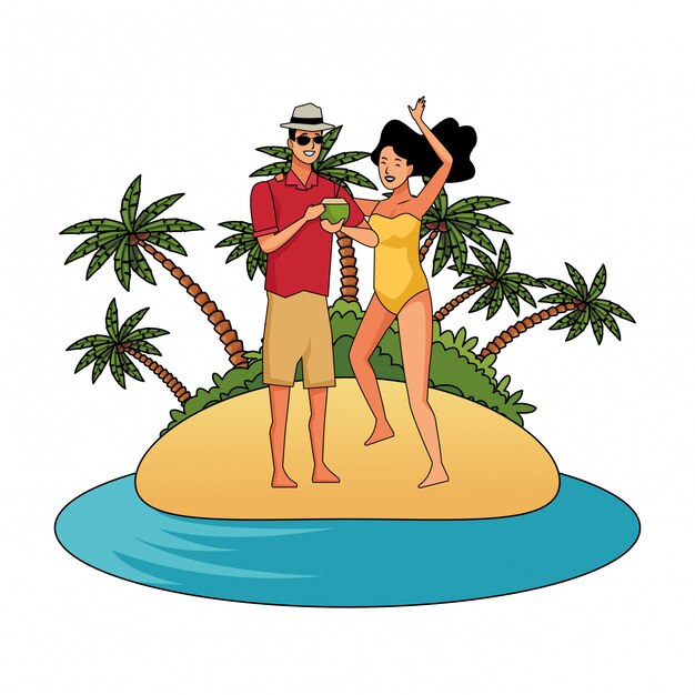 Pareja joven disfrutando de dibujos animados de verano