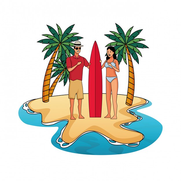 Pareja joven disfrutando de dibujos animados de verano